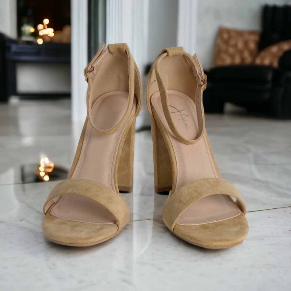 J. Adam's Shirley Ankle Strap High Heel Suede Sandals Size 8.5 (NWOT)